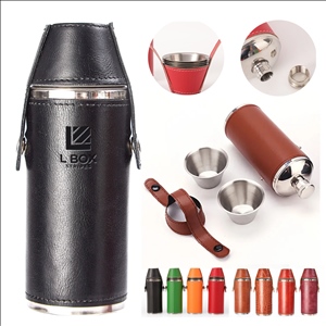 8Oz Leather Wrapped Stainless Steel Vacuum Flask